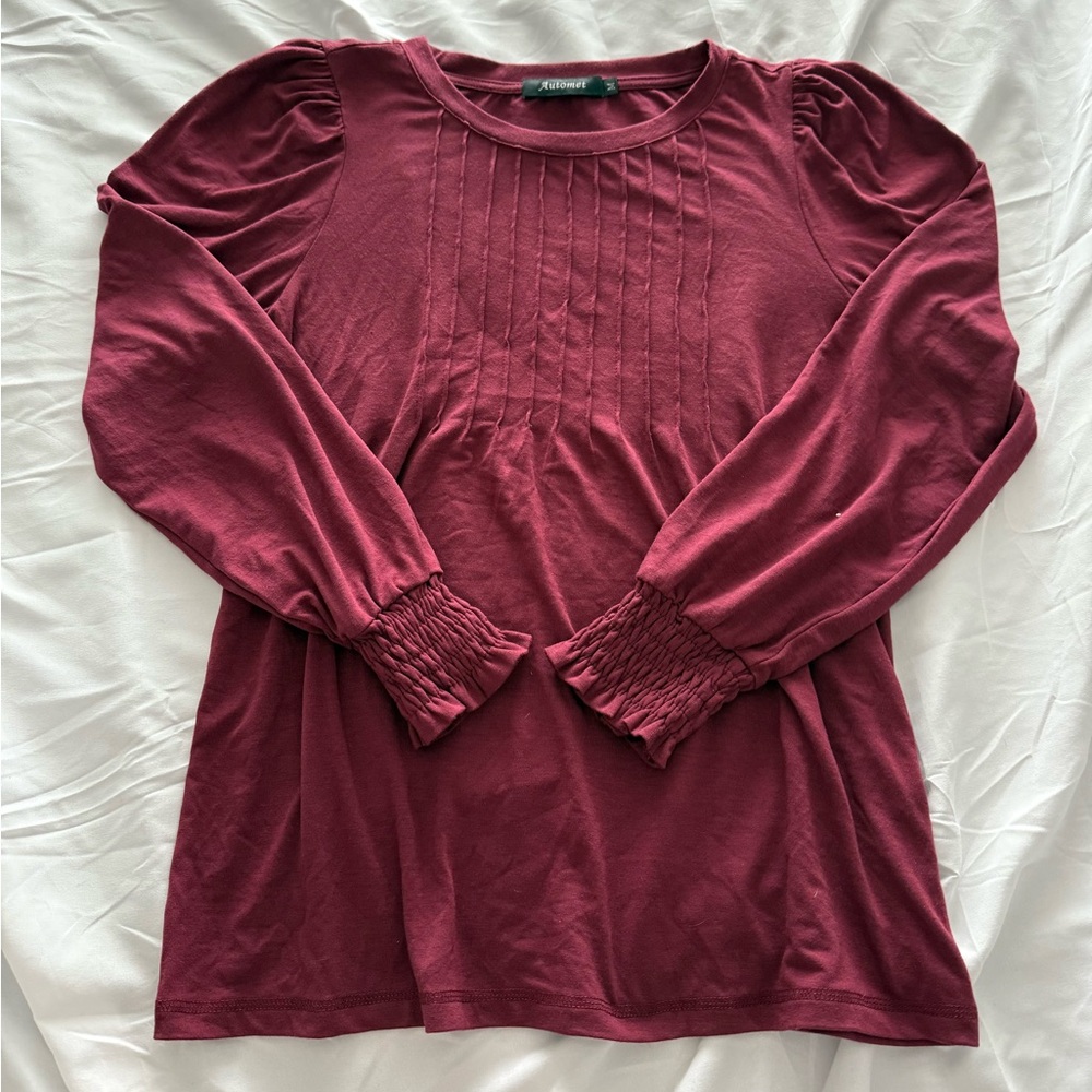 Wine Red Long Sleeved Blouse